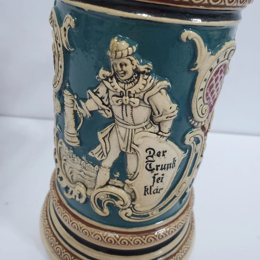 Vintage German Beer Stein Relief Ceramic Pewter Lid 364